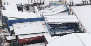 19092010 NEWS. ROBYN EDIE /SOUTHLAND TIMES. Aerial photo of the collapsed Stadium Southland in Invercargill city on Sunday afternoon, after a heavy snow storm hit, (starting on Friday night) & the weight of the snow collapsed the Stadium roof, on Saturday morning.